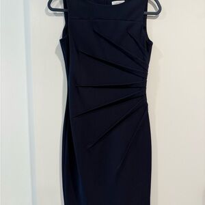 Calvin Klein Navy Pleated Midi Dress